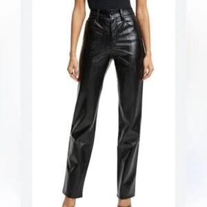 Good American High Waist Faux Leather Croc-Embossed Pants classic Black Size 28